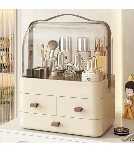 HD635 - Makeup storage box with lid cream white 3 drawers HD635 - Makeup storage box with lid cream white 3 drawers